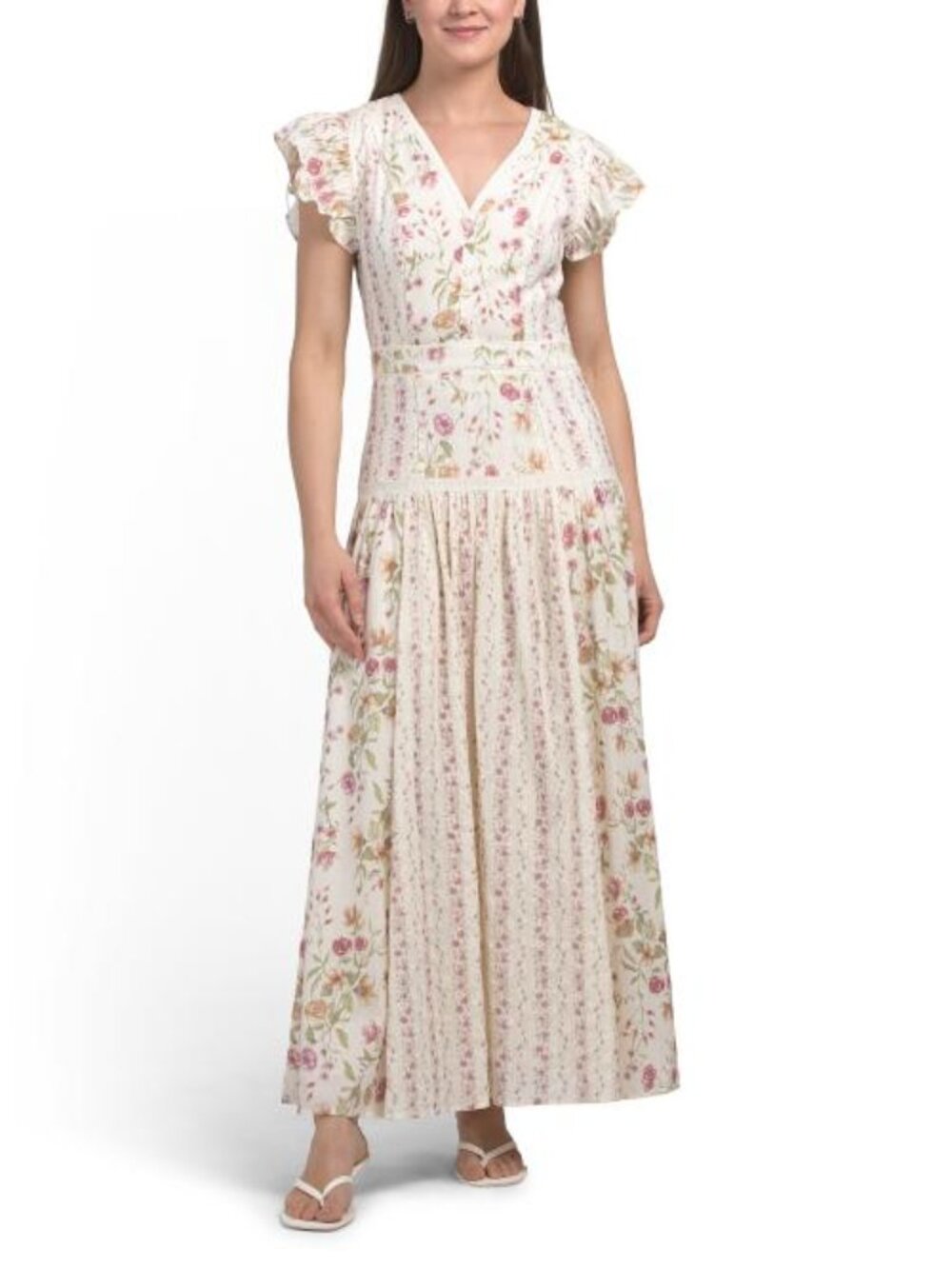 Sorella Flutter Sleeve Mixed Floral Maxi Dress